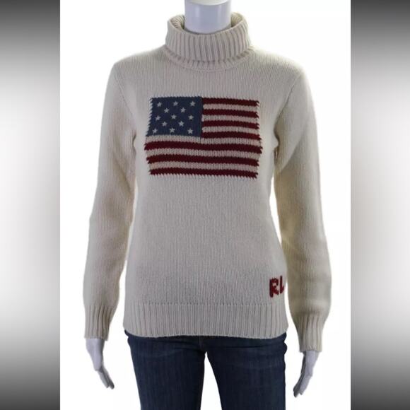 RALPH LAUREN Flag Cashmere Turtleneck Sweater - Cream S Small Purple Label - Picture 4 of 12